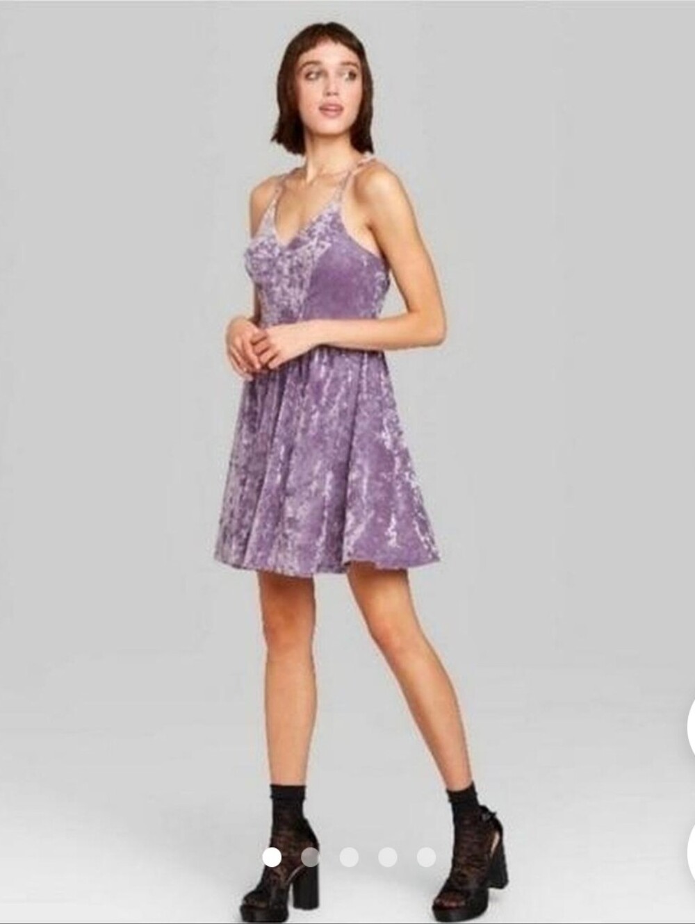 Wild Fable Lavender Crushed Velvet Spaghetti-Strap Skater Dress Medium